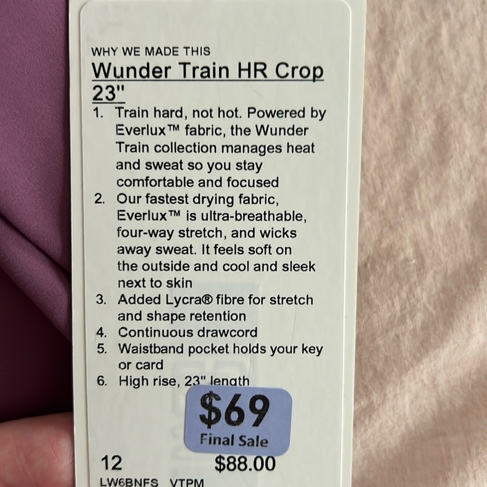 Lululemon Wunder train crop 23” size 12